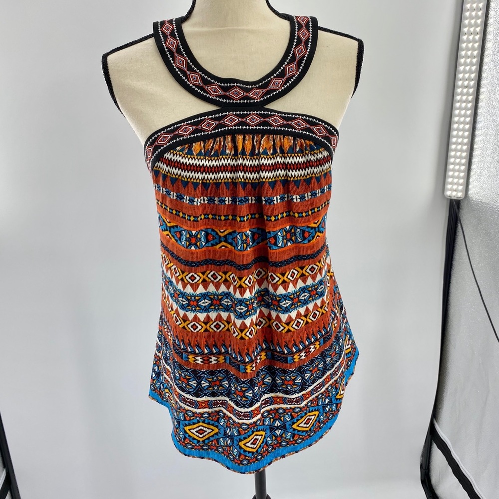 Laundry Sleeveless Scoop Neck ‘Orange/Black’ Blouse Woman’s Size Small Petite